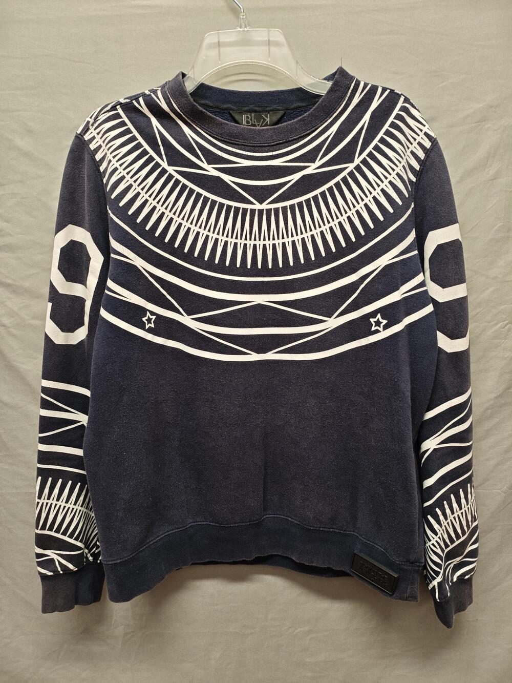 Rocawear BLK Sweatshirt Mens Medium Navy Allover Graphic Crewneck Pullover